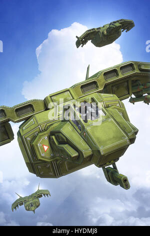 Astronave fighter sul portasatelliti Patrol 3D render science fiction illustrazione Foto Stock