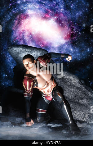 Spazio eroe galattico 3D render science fiction illustrazione Foto Stock