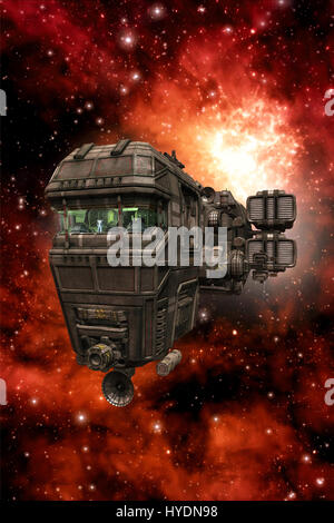 Space Cruiser astronave con ponte 3D render science fiction illustrazione Foto Stock