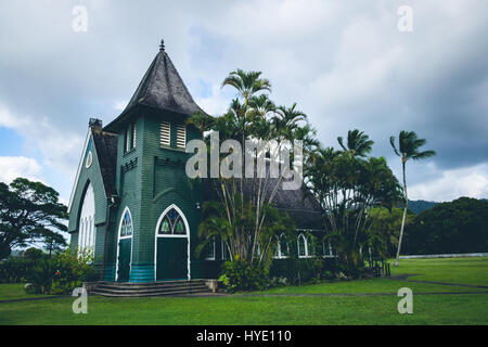 Vista panoramica della Wai'oli Hui"ia chiesa della missione nei pressi di Hanalei, Kauai, Hawaii, STATI UNITI D'AMERICA Foto Stock