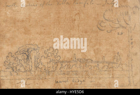 Il dipinto di John Robert Cozens "nei giardini di Villa Pamphili, 1 luglio" raffigura una vista serena dei giardini di Villa Pamphili a Roma. Il paesaggio cattura l'eleganza e la tranquillità dell'ambiente naturale circostante, riflettendo la maestria di Cozens nelle tecniche dell'acquerello e la sua attenzione agli effetti atmosferici. Foto Stock