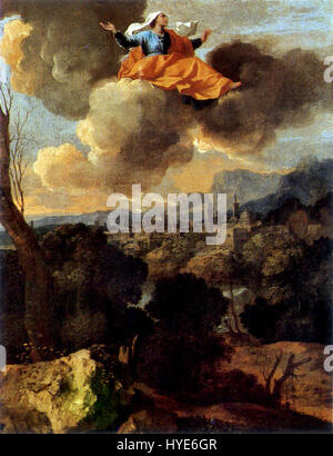 "La Translation miraculeuse de Sainte Rita de Cascia" di Nicolas Poussin descrive il miracoloso evento del trasporto del corpo di Santa Rita, che mostra la maestria di Poussin nella narrazione religiosa e nello stile barocco. Foto Stock