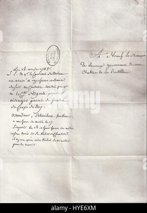 Lettre d'embastillement du Cardinal de Rohan (1785 08 16).il retro Foto Stock