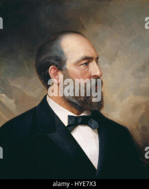 «James Garfield» di Ole Peter Hansen Balling è un ritratto del ventesimo presidente degli Stati Uniti. La sapiente resa di Balling cattura l'espressione dignitosa di Garfield, evidenziando il suo ruolo nella storia americana. Il dipinto si concentra sulla somiglianza di Garfield, con attenzione ai dettagli nelle sue caratteristiche e abbigliamento. Foto Stock
