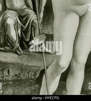 *Cartellino Pan Luca Signorelli* è un rinomato artista italiano, noto per il suo stile distintivo nell'alto Rinascimento. Il cartellino si riferisce a un'iscrizione dipinta ed è associato alle tecniche pittoriche di Luca Signorelli e alla cura dei dettagli. Foto Stock