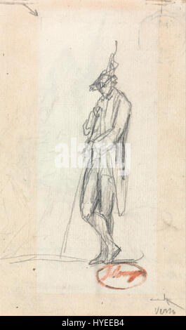 "A Standing male Figure" di George Romney presenta un ritratto a figura intera di un soggetto maschile, dimostrando la sua esperienza nel catturare forma ed espressione umana. Romney fu un importante ritrattista nel XVIII secolo, noto per le sue raffigurazioni dettagliate e realistiche. Foto Stock