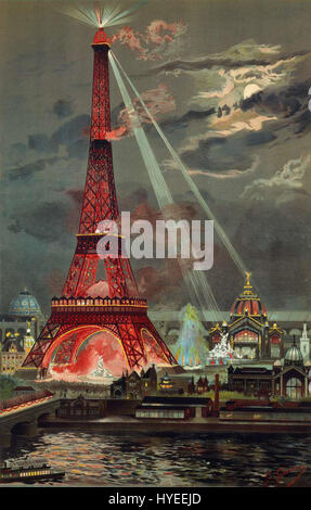 "Embrasement de la Tour Eiffel" di Georges Garen cattura l'iconica Torre Eiffel in fiamme. L'opera d'arte drammatizza il ruolo della torre nell'identità francese, esplorandone il significato simbolico e l'impatto emotivo sugli spettatori durante un momento di crisi. Foto Stock