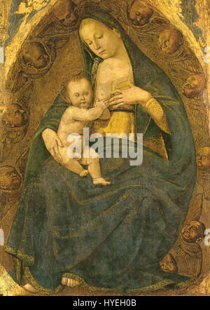 Uno striscione di Luca Signorelli intitolato "la Flagellazione" che raffigura una scena religiosa drammatica, con la Madonna in gloria con il bambino Gesù. L'opera di Signorelli è nota per la sua intensa emozione e per i dettagli. Foto Stock