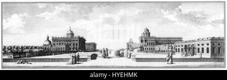 Questa vista panoramica del 'Neues Palais' (Palazzo nuovo) e dei suoi comuni circostanti (edifici) mostra la grandiosità e i dettagli architettonici di questa residenza reale a Potsdam, Germania. Foto Stock