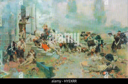 "The Attack Upon the Chew House" di Howard Pyle descrive un momento drammatico della guerra di indipendenza americana. Pyle cattura l'intensa azione e l'emozione che circonda la battaglia alla Chew House, un luogo importante durante il conflitto in Pennsylvania. Foto Stock