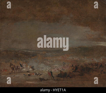 Lo studio di George Jones per la "Battaglia di Waterloo" cattura il caos e il dramma di una delle battaglie più significative della storia. Il pezzo funge da lavoro preparatorio per la scena di battaglia più ampia, mostrando l'attenzione di Jones sulla precisione storica e sulla composizione drammatica. Foto Stock