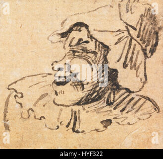 La grottesca testa maschile di William Hogarth è una rappresentazione satirica ed esagerata di un volto maschile, che riflette la sua abilità nella caricatura e nel commento sociale. Hogarth usò spesso umorismo ed esagerazione per commentare le questioni sociali nella Gran Bretagna del XVIII secolo. Foto Stock