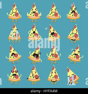 Pizza character set emoji. Funny cartoon emoticon Illustrazione Vettoriale