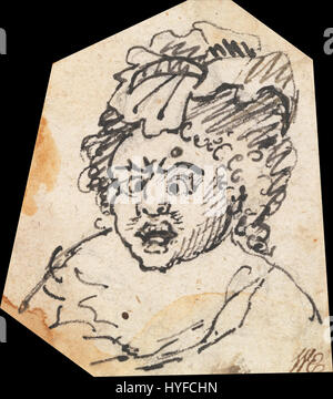 "Grotesque male Head" di William Hogarth è un ritratto satirico ed esagerato, che riflette l'abilità di Hogarth nella caricatura. Conosciuto per la sua arte satirica, Hogarth usa questo pezzo per esplorare il volto umano in modo esagerato e comico. Foto Stock