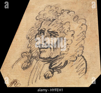 La grottesca testa maschile di William Hogarth è uno studio di carattere e forma, che cattura le caratteristiche esagerate di un soggetto maschile. Il pezzo riflette l'attenzione di Hogarth sulla natura umana e il suo approccio satirico alla ritrattistica. Foto Stock