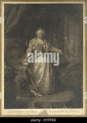 Questo ritratto di Caterina II, noto anche come Caterina la grande, è basato su un dipinto di Lampi e creato da James Walker. Mette in evidenza la grandezza e la maestosità imperiale dell'imperatrice russa. Foto Stock