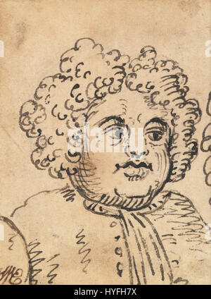 La *grotesque male Head* di William Hogarth è una rappresentazione satirica del volto di un uomo, che mostra l'uso caratteristico di Hogarth di caratteristiche esagerate per esplorare temi della natura umana e della follia. Foto Stock