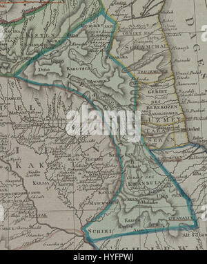 "Lesgistan" di I.C.M. Reinecke, creato nel 1804, è una mappa dettagliata o un'illustrazione geografica che raffigura la regione del Lesgistan. L'opera offre una visione storica della topografia e dei confini politici dell'area durante i primi anni del XIX secolo. Foto Stock
