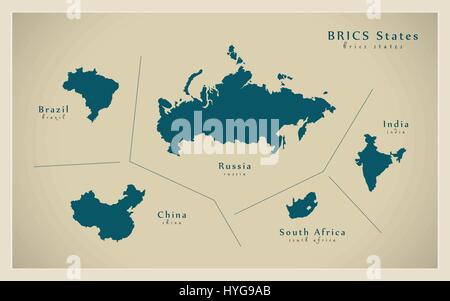 Mappa moderno - BRICS membri Illustrazione Vettoriale