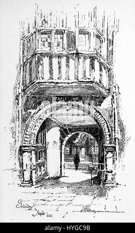 La rappresentazione di Herbert Railton del Gateway of Staple Inn cattura la bellezza architettonica di questo sito storico. Il disegno mette in evidenza i dettagli dell'intricato design dell'edificio e il suo posto nella storia architettonica di Londra, riflettendo l'estetica progettuale del periodo. Foto Stock