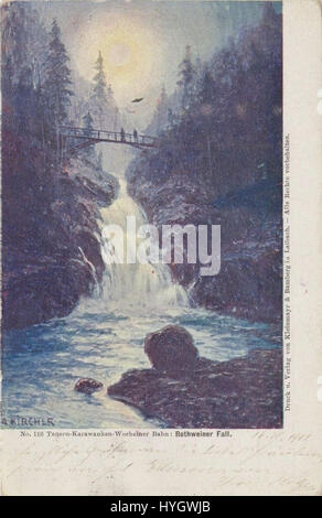 Questa cartolina del 1911 raffigura la bellezza mozzafiato della gola di Vintgar in Slovenia, conosciuta per le sue acque cristalline e i suggestivi paesaggi naturali. La fotografia cattura l'essenza delle formazioni rocciose della gola, delle acque scoscese e dei lussureggianti dintorni verdi. Foto Stock