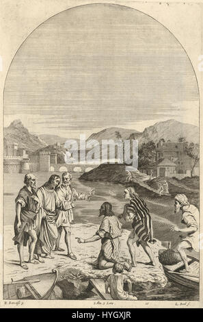 Questo dipinto di Quirijn Boel, "la chiamata dei figli di Zebedee", cattura il momento biblico della chiamata dei discepoli da parte di Cristo, con colori vivaci e composizione dinamica. Foto Stock