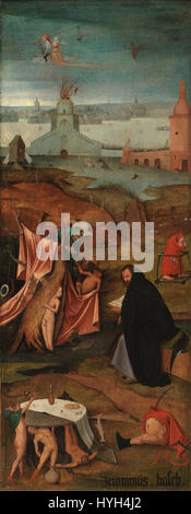 Questo lavoro, dopo Jheronimus Bosch 005, è una reinterpretazione dello stile caratteristico di Bosch, noto per le sue immagini fantastiche e surreali. Il dipinto riflette l'influenza di Bosch sugli artisti successivi, con dettagli intricati e una miscela di temi religiosi e simbolici. Foto Stock