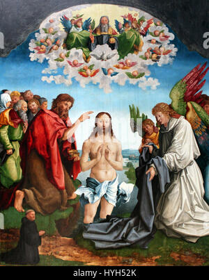 '1517 Traut Taufe Christi' è un'opera d'arte del XVI secolo raffigurante il battesimo di Cristo. Il pezzo cattura un significativo evento religioso, mostrando gli intricati dettagli delle scene bibliche nell'arte rinascimentale. Foto Stock