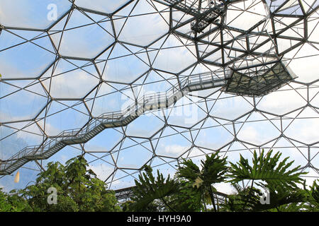 Eden Project, Cornwall Inghilterra - Agosto 24, 2010: Il più grande del mondo di foresta pluviale in cattività con steamy giungle e cascate. Centro educativo. Foto Stock