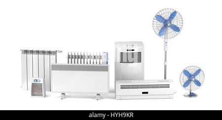 Riscaldamento elettrico e dispositivi di raffreddamento su sfondo bianco Foto Stock