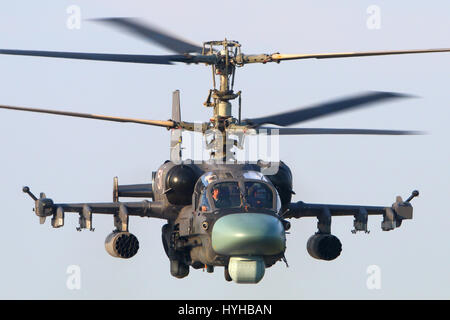 KUBINKA, Moscow Region, Russia - Giugno 14, 2015: Kamov Ka-52 lasciando Kubinka Air Force Base, Regione di Mosca, Russia. Foto Stock