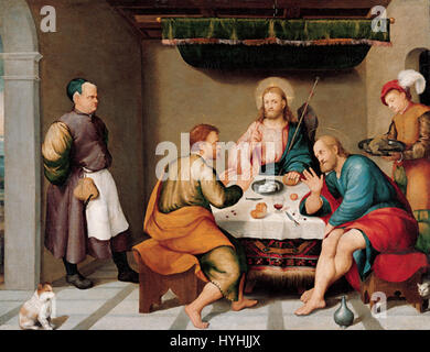 " La cena di Emmaus", olio su tela di Jacopo Bassano (Jacopo dal ponte) Foto Stock