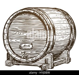 Disegnata a mano in legno vintage vino botte. Bere, botte di rovere sketch. Illustrazione Vettoriale Illustrazione Vettoriale