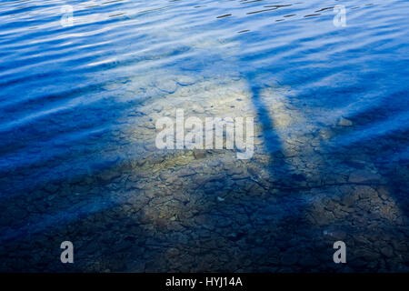 Il lago Fuschlsee visto attraverso le ombre degli alberi Foto Stock