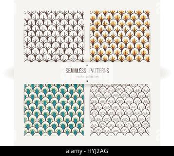 Set di seamless doodle patterns come scala di pesce. Illustrazione Vettoriale