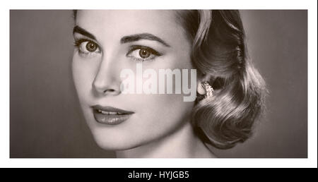 GRACE KELLY ritratto anni cinquanta un altamente popolare attrice cinematografica negli anni cinquanta, Grace Kelly ha recitato in film come comporre il numero M per omicidio e per la cattura di un ladro. Ha sposato il Principe Ranieri III di Monaco. Foto Stock