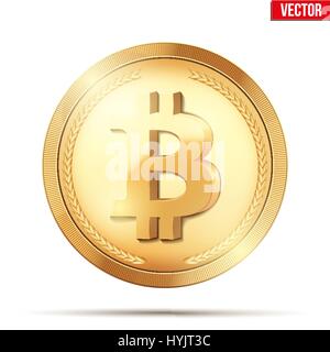 Moneta in oro con bitcoin segno. Illustrazione Vettoriale