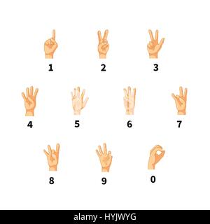 I numeri in mano la lingua dei segni isolato su bianco Illustrazione Vettoriale