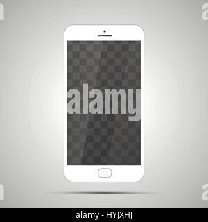 Bianco lucido realistico smartphone con trasparente per lo schermo su uno sfondo chiaro Illustrazione Vettoriale