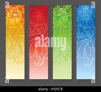 Quattro motivi floreali astratta stilizzata banner verticale. Set di vettore di colorati gli elementi di design Illustrazione Vettoriale