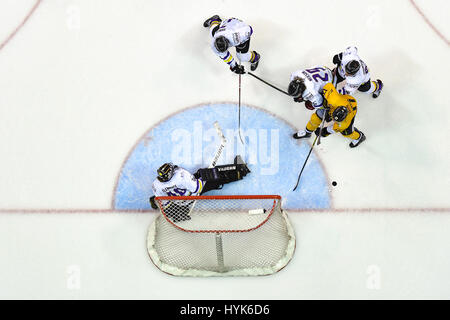 Hockey su ghiaccio azione dall'alto. Foto Stock