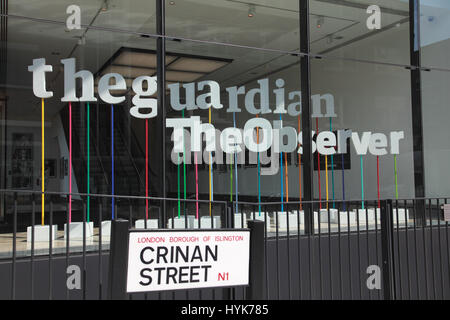 Gli uffici del tutore e l'osservatore quotidiani a King's Cross, Londra Foto Stock