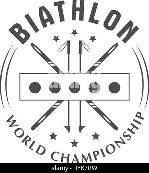 Il logo di biathlon badge. Illustrazione Vettoriale. Sport invernali emblema isolato Illustrazione Vettoriale