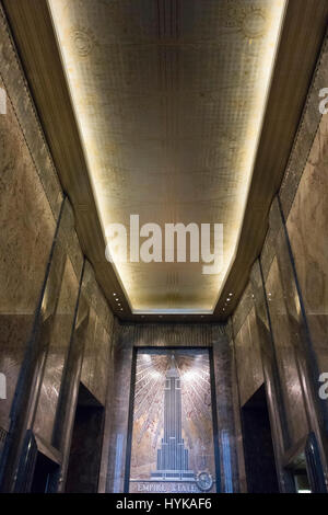 La lobby, Empire State Building, Manhattan, New York City, Stati Uniti d'America Foto Stock