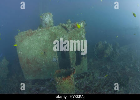 Spettacolari immagini subacquee hanno rivelato il 600-piedi lungo rimane di un lusso americana ocean liner-girato noi troopship che fu affondato da mine in WW2. La scatti sorprendenti mostrano la vasta 13.000 ton relitto della SS President Coolidge al fondo del Pacifico, ma gli intrepidi subacquei superò i pericoli del mare profondo immersioni relitto da avventurarsi all'interno della carcassa. Alcuni degli interni di lusso è ancora visibile sotto enormi strati di limo mentre i grandi serbatoi sono stati estratti dai rottami come ben come normali oggetti di uso quotidiano, comprese le bottiglie e i vasetti lasciata intatta dal momento che affondò off Espiritu Santo Foto Stock