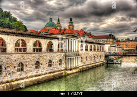 Waterfront a Ljubljana, Slovenia Foto Stock