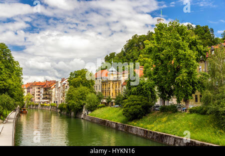 Il fiume Ljubljanica a Lubiana - Slovenia Foto Stock