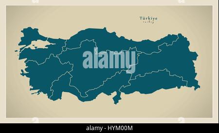 Mappa moderno - Turchia con regioni TR Illustrazione Vettoriale