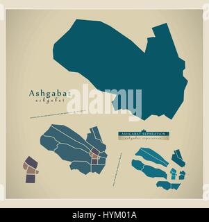 Mappa moderno - Aşgabat con bordo di separazione TM Illustrazione Vettoriale