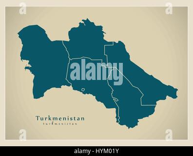 Mappa moderno - Turkmenistan con province TM Illustrazione Vettoriale